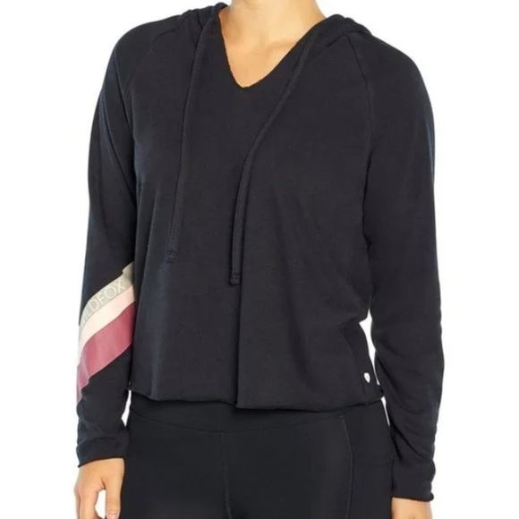 WILDFOX Sweat Halo Black Hoodie Pullover with Pink Stripes - Picture 3 of 9
